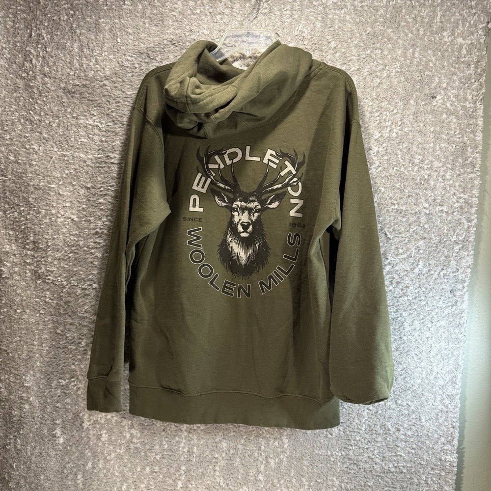Pendleton Woolen Mills Hoodie Sweater Military Green L Deer Graphic Print Warm
